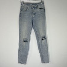 Old Navy Size 2 High Rise Straight Jeans Ripped Knees Light Blue Used