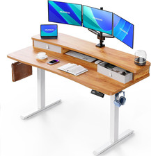 HUANUO 55  X 26  Electric Standing Desk with 2 Drawers, C-Clamp Mount Compatible