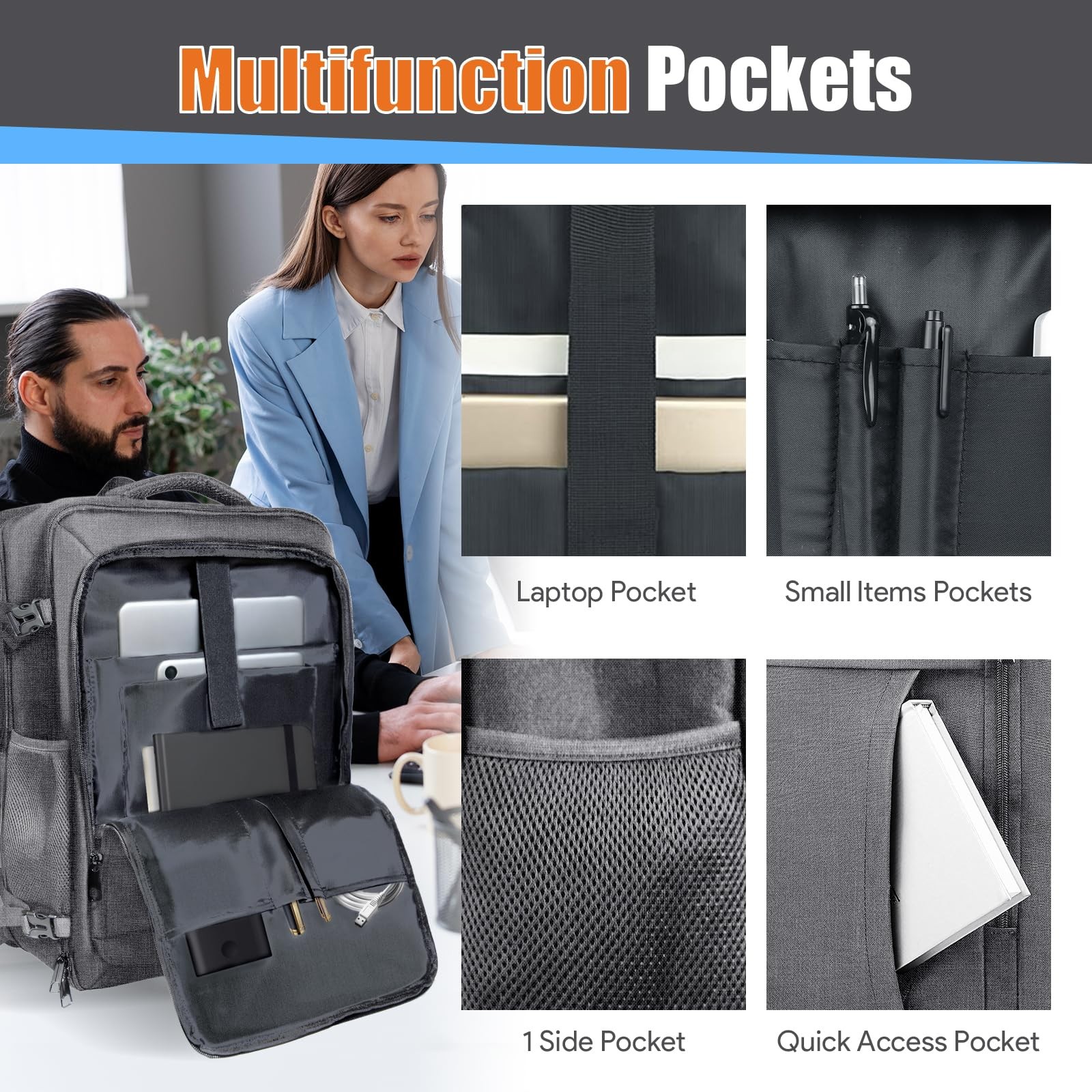 Extra Large Travel Backpack 40L-50L Expandable, Waterproof Wet Pocket Carry O... image 4