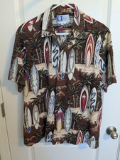 RJC VTG Hawaiian Surf Board Summer Shirt Button Up Short Sleeves Mens Size XL