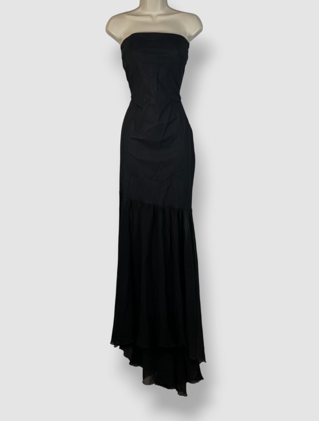 Chiara Boni Women's Black Strapless Illusion Skirt Gown Dress Size 42