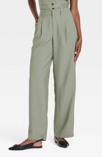 A New Day Women's Olive Green High Rise Regular Fit Pleat-Front Lightweight Sz 2