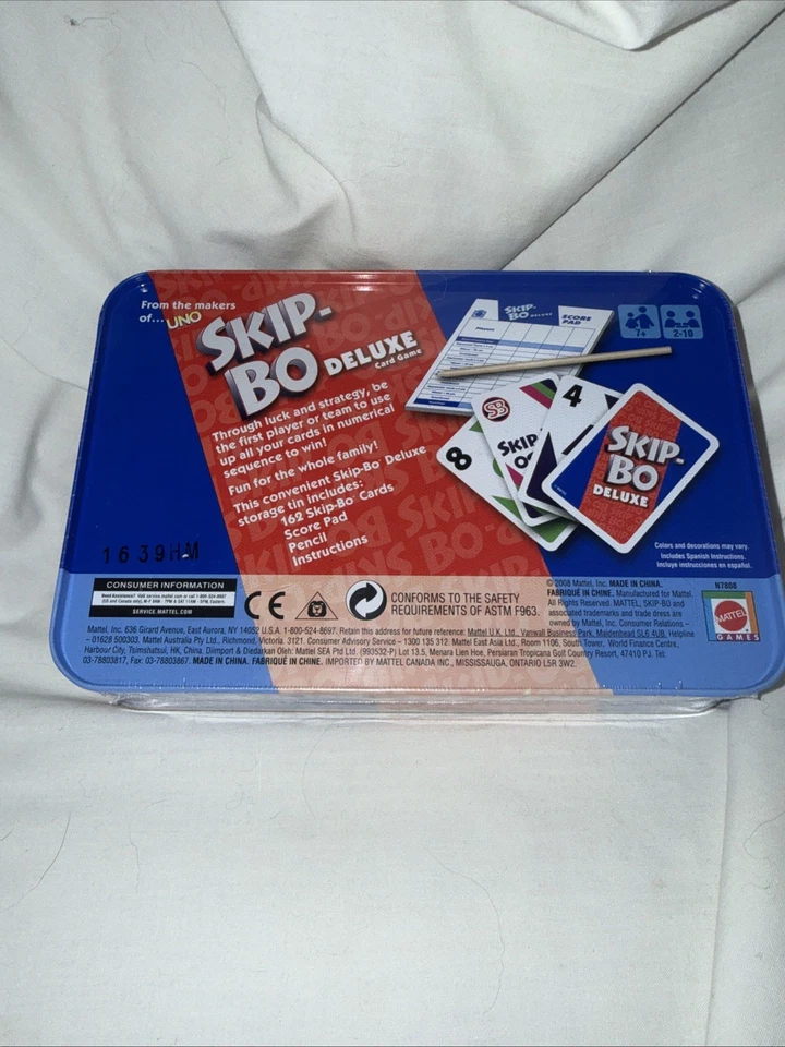 Mattel Skip-Bo Deluxe Card Game Metal Storage Tin Family Game Blue NEW Sealed - Image 2 of 2