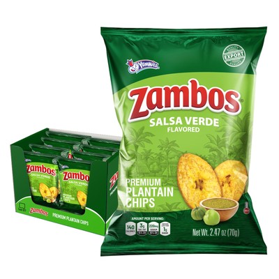 Plantain Chips Salsa Verde, Crunchy Premium Plantain Chips, 8 Pack 2.47 Ounce