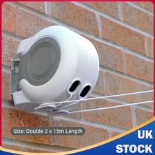30M Retractable Clothes Washing Line Reel Double Wall Mounted Outdoor Extendable