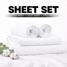 Image of Flannelette Sheets Set 4PC Brushed Cotton Thermal Fitted Flat Sheets Pillowcases