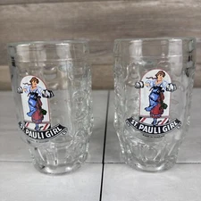 2-Vintage Dimpled Beer Mug with St. Pauli Girl German Beer Logo  Made in Italy