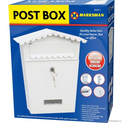 NEU STAHL BRIEFKASTEN POSTKASTEN ABSCHLIESSBAR AUSSEN BRIEF POST WANDSCHLÜSSEL - weiß