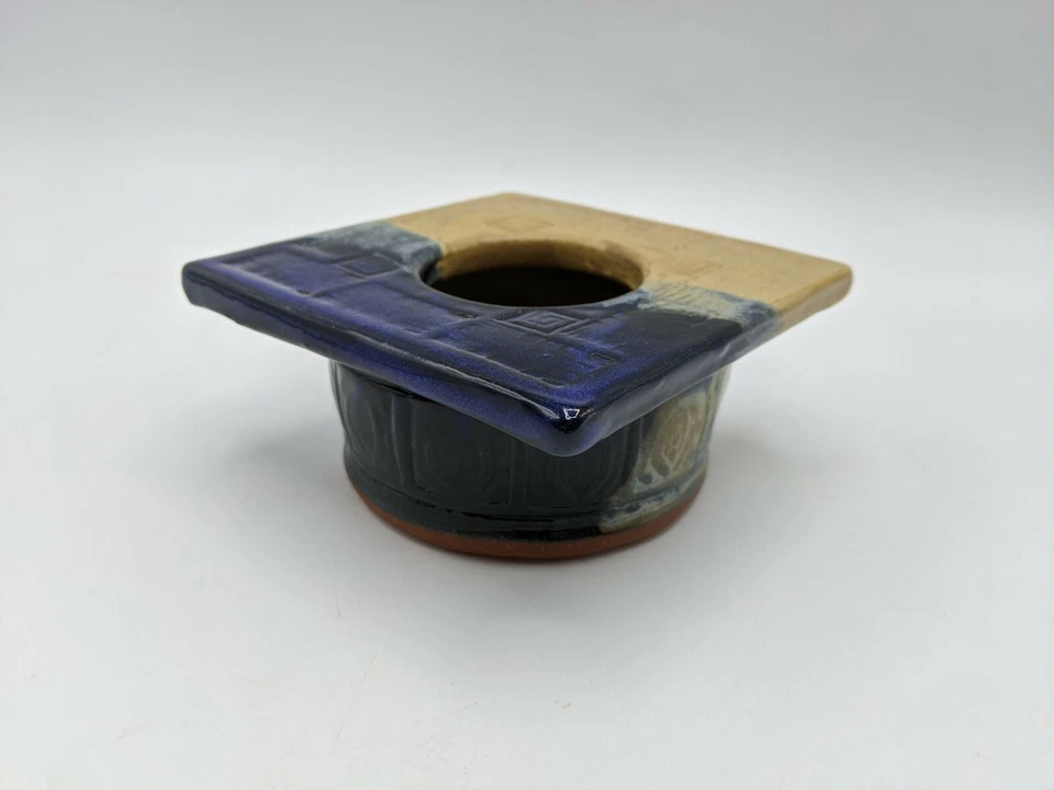 手工工作室陶器池花花瓶花卉青蛙签名蓝色 — 第 2/4 张图片