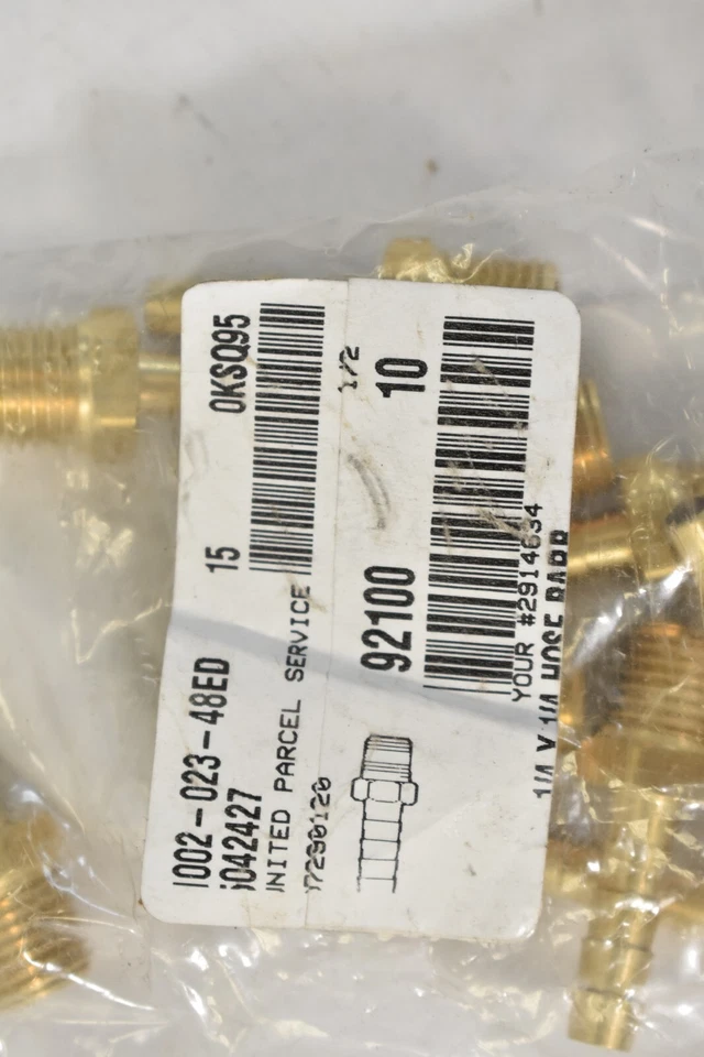 10 Pack 1/4" x 1/4" Hose Barb Fittings Brass 92100 Replacement Hardware Units - Image 2 of 4