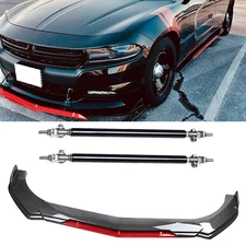 Front Bumper Lip Splitter Spoiler + Strut Rods Carbon Fiber For Dodge Charger F