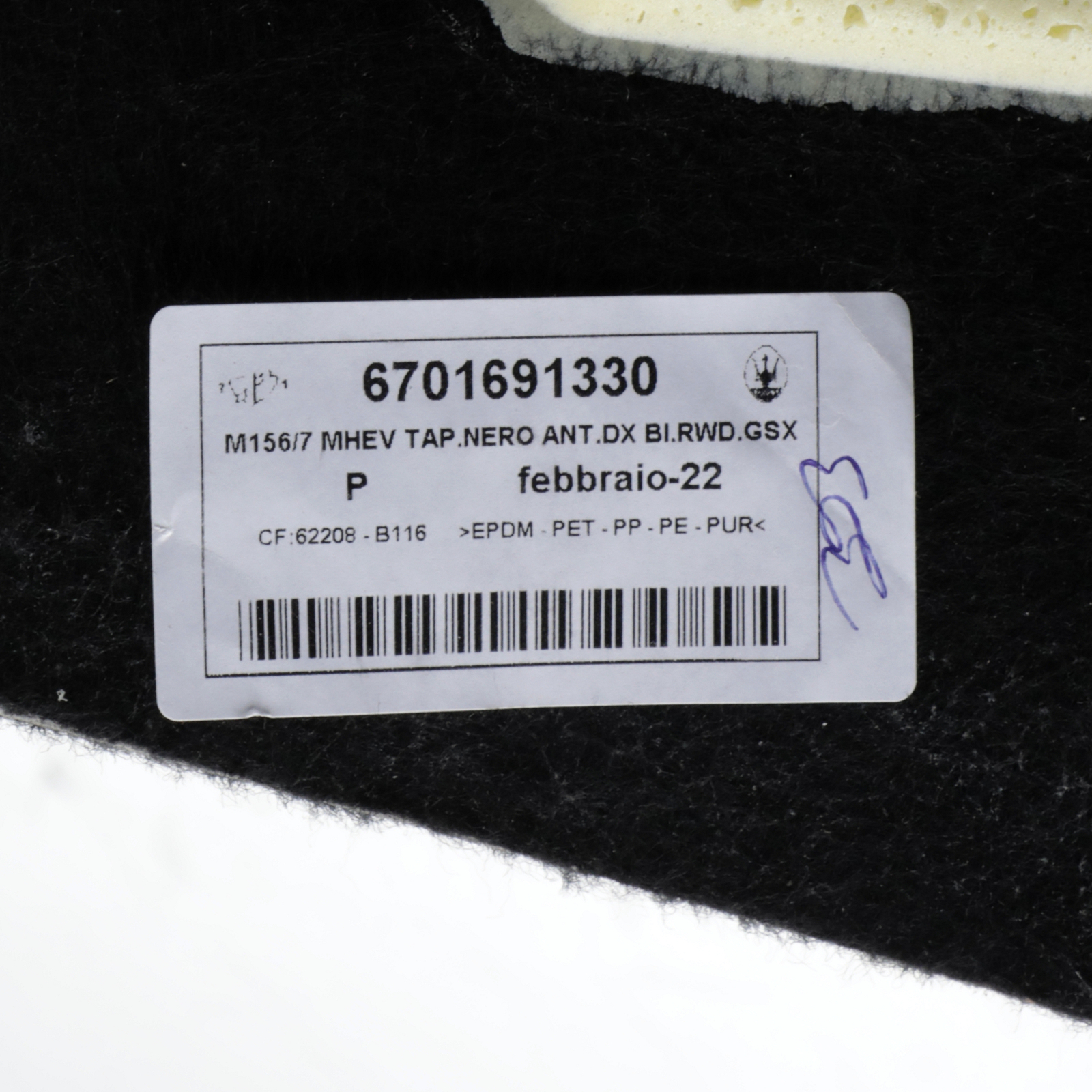 GENUINE MASERATI M156/7 LHD Front Right Side Carpeted Floor Panel 670169133