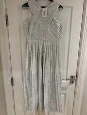 V Label Silver Metallic Dress Party Prom Evening Dress Size UK 14