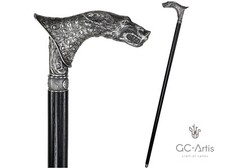 Vere Wolf Walking Stick Cane wood  Silver, Walking Cane for Men Women