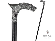 Vere Wolf Walking Stick Cane wood & Silver, Walking Cane for Men Women