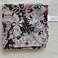 VTG Handkerchief Black Cotton Abstract Art Pink Coral Floral Flourish Hanky 19"
