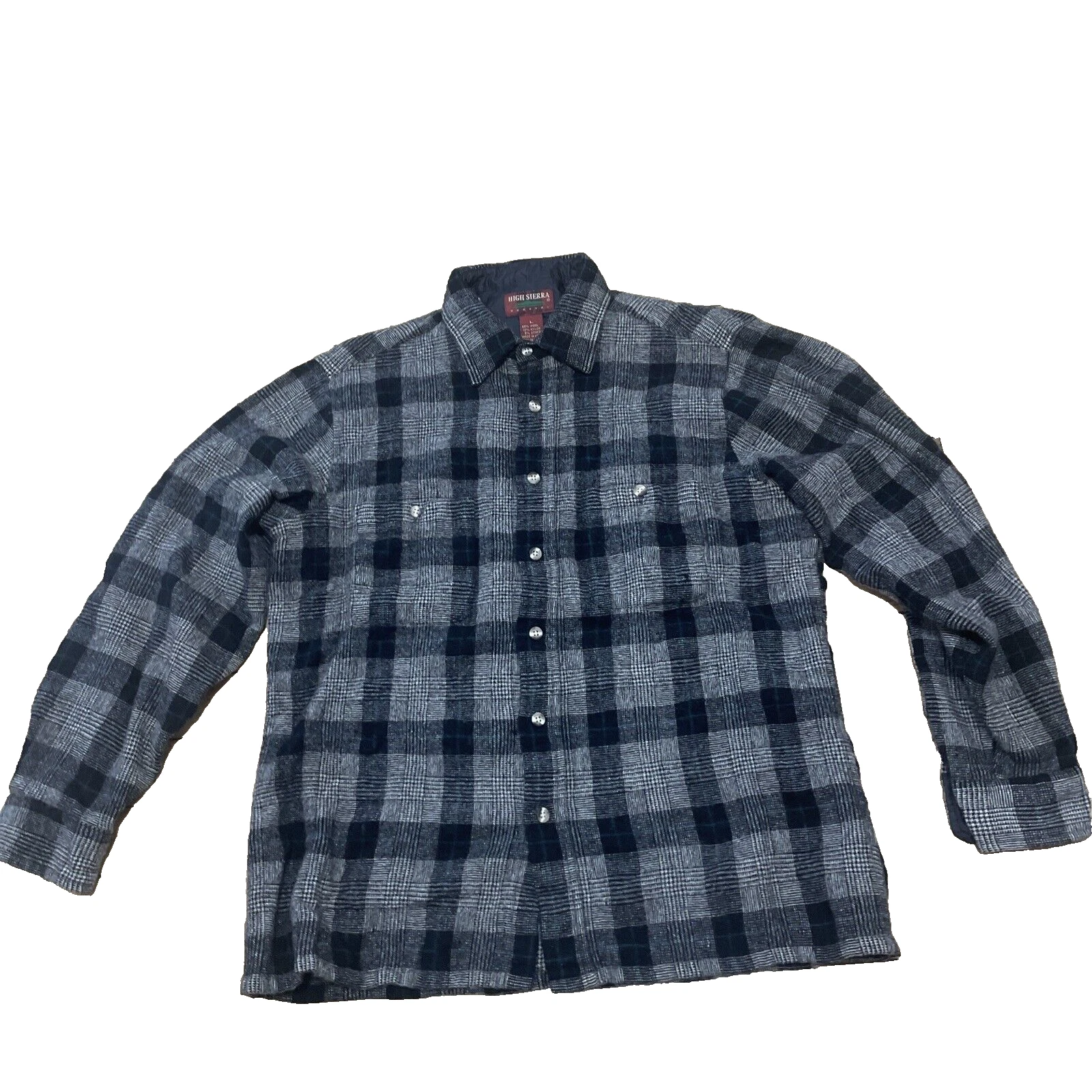 High Sierra Wool Flannel Shirt Men L VTG 90s Outdoor Grunge Gray Plaid Shacket L
