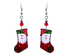 Christmas Stocking Earrings Holiday Festive Red Cute Dangle Jewelry Gift