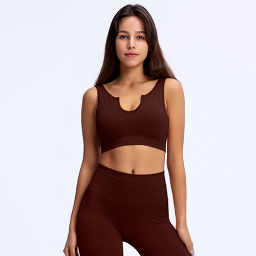 Women's 2 Piece Workout Set Seamless Ribbed Crop Top High Waist Legging Gym Sets - Picture 23 of 38