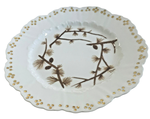 1890s W.G.&CO William Guerin France Hand Painted Bread Plate Pine Trees 7 “ RARE - Picture 3 of 9