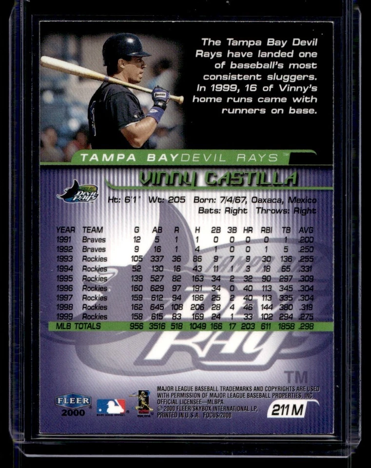 2000 Fleer Focus Error Purple Foil Missing 1/1 Vinny Castilla #211M - Image 2 of 2