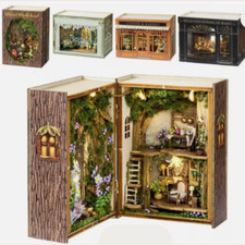 DIY Book Nook Kit Insert Nook Shelf 3D Wooden Puzzle Dollhouse with LED Light