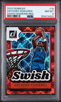 2024 PANINI DONRUSS SWISH DIAMOND RED #18 ANTHONY EDWARDS 68/75 PSA 8