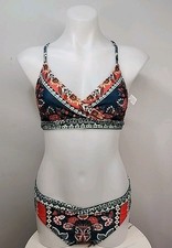 NWT Cupshe Womens Two Piece Swimsuit Size Small Green Orange Blue Floral