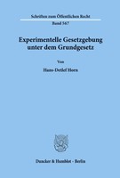 Hans-Detlef Horn | Experimentelle Gesetzgebung Unter Dem Grundgesetz. | Buch