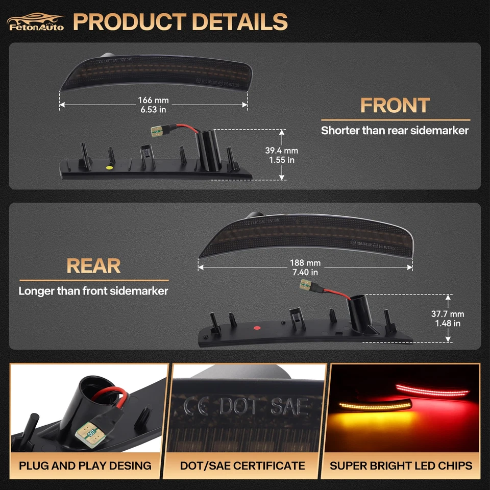 Luz de señalización LED delantera trasera para Fiat 500 500C Abarth Dynamic 2012-2017 4 piezas Foto 4 de 4