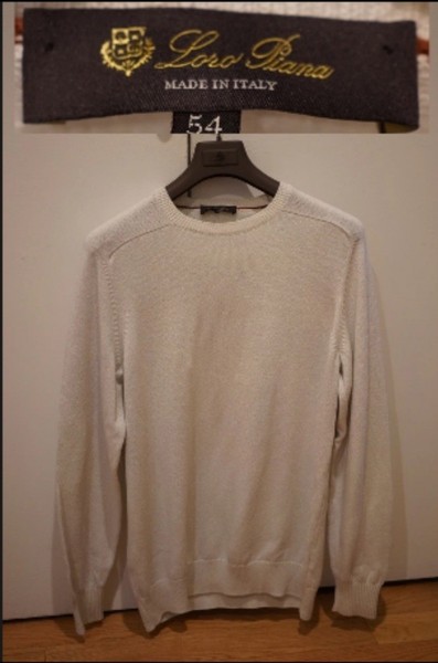 Loro Piana White Crewneck Sweater Men's 54 Large Made In Italy