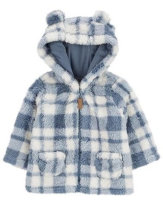 Carter's Baby Girls' Hooded Jacket (6 Months, Blue/Plaid)