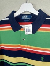Vintage Polo Ralph Lauren Striped Multicolor Polo Shirt 90  s XL Custom Fit NWT 