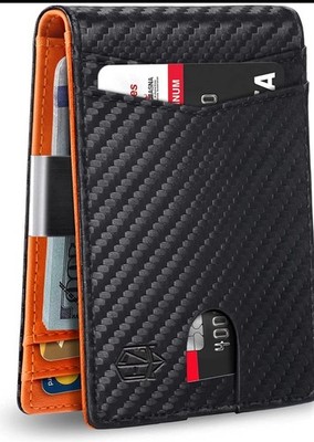 Zitahli Money Clip Wallets for Men,Slim Small, A-Carbon Black and Orange