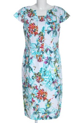 MONA Kurzarmkleid Damen Kleid Gr. DE 38 türkis-blau-hellorange Elegant