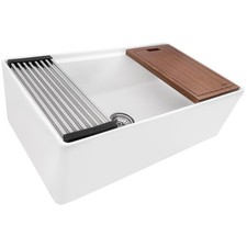 33 inch Workstation White Farmhouse Kitchen Sink Apron Front Single Bowl
