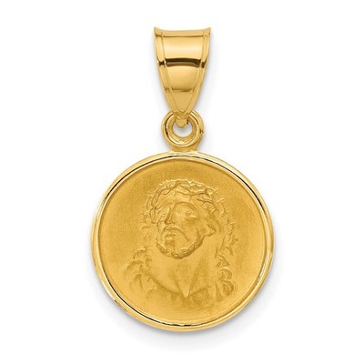 14K Gelbgold poliert und satiniert massiv Gesicht Jesu Medaille Anhänger