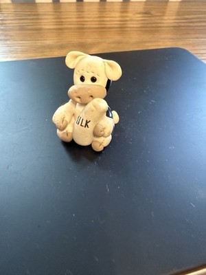 Small Miniature  Clay Cow Figurine With Milk Cute