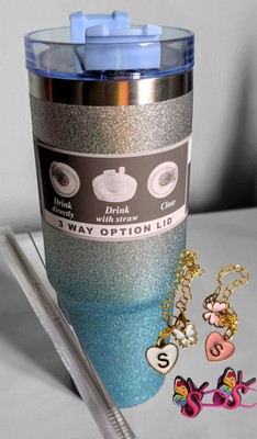 Ombre Glitter 30 oz Tumbler 7 pcs Set, 2 Toppers,  2 Charms, Straw & Brush New