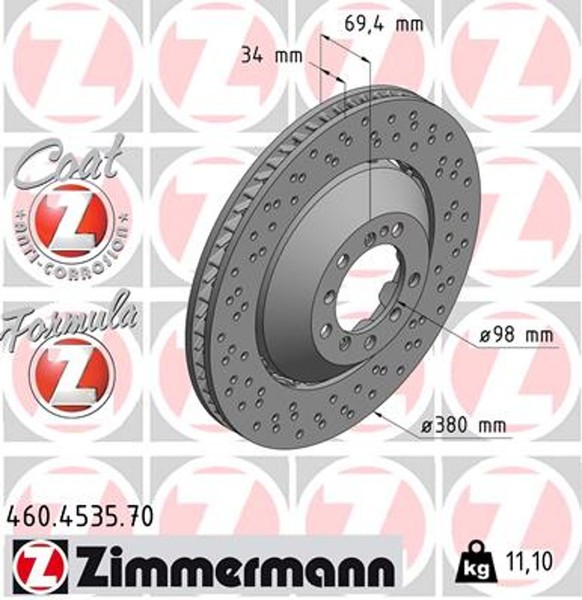 1X Zimmermann Bremsscheibe Formula Z 460.4535.70 FüR Porsche Cayman 981 718 982-image