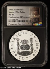2025 Australia Spanish Pillar Dollar 225th Ann. 1 oz .9999 Silver NGC MS 70