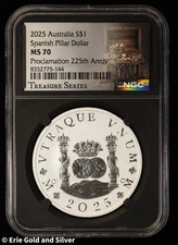 2025 Australia Spanish Pillar Dollar 225th Ann. 1 oz .9999 Silver NGC MS 70