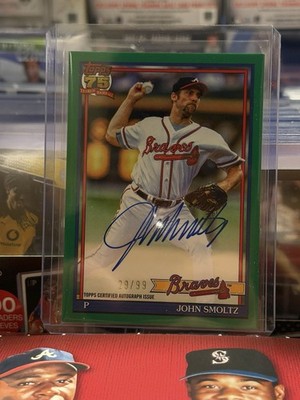 Topps 2026 Series 1 John Smoltz 1991 Topps Autographs Green /99 #91A-SMO PSA 7