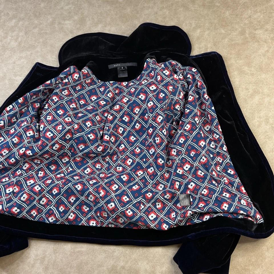 Chaqueta Blazer Marc Jacobs Terciopelo Y2K Botón Frontal Negro Azul Borde Retro Mujer S Foto 4 de 4