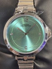 French Connection Women's Silver/ Green Face Watch - Brand New with Warranty