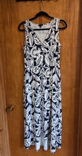 Talbots Navy And Cream Jersey Faux Wrap Sleeveless Tropical Print Dress Size M