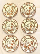 Spode Copeland England Vintage INDIAN TREE RUST Set 6 Salad Plates Old Backstamp
