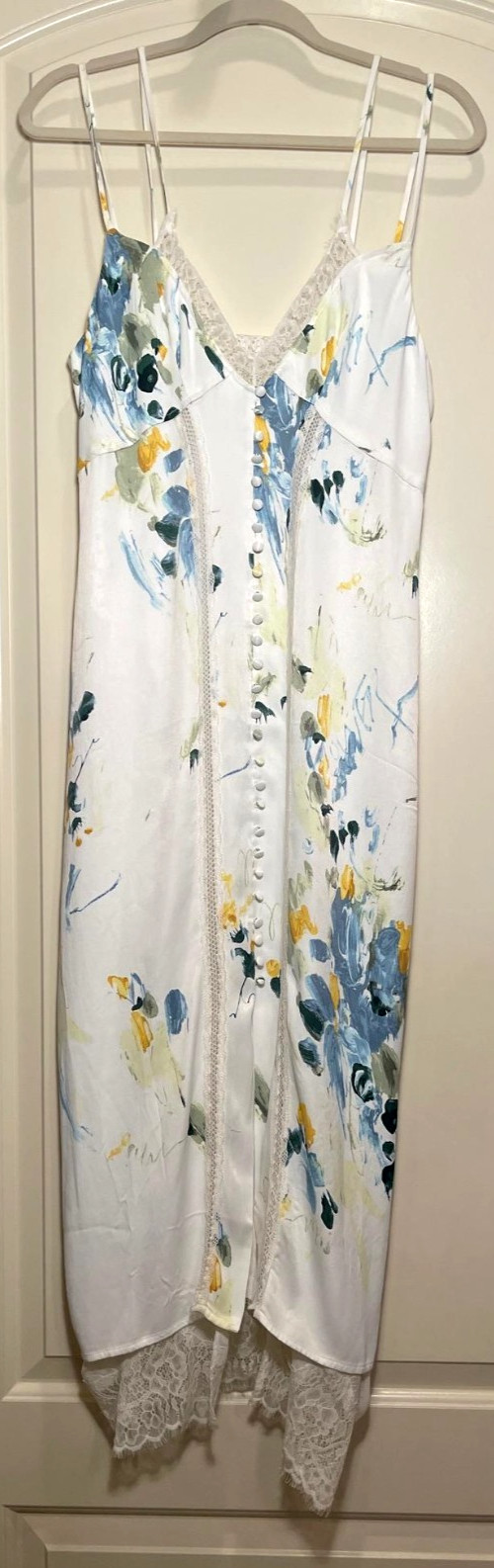 Anthropologie Womens White/Floral, Sleeveless w Double straps, Maxi Dress SZ 14
