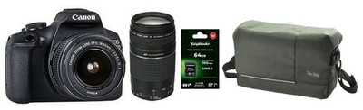 Canon EOS 2000D SET + 18-55 mm IS II + Zubehörpaket: 75-300 mm + 64GB + Tasche