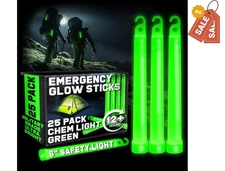 Military Grade Green Glow Sticks - 25 Pack - 12 Hour Bulk Tactical Light Sticks